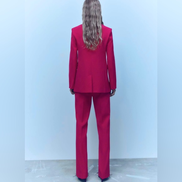 Zara Set - Fuchsia Straight Cut Pocket Blazer & The Low Rise Flare Pants - Picture 7 of 17